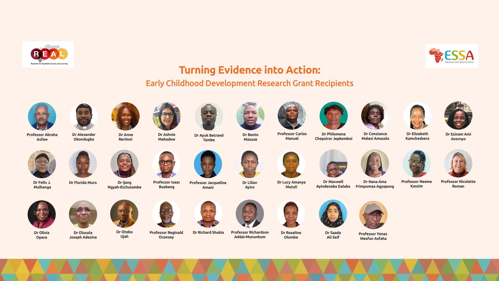 Early Childhood Development research grant recipients